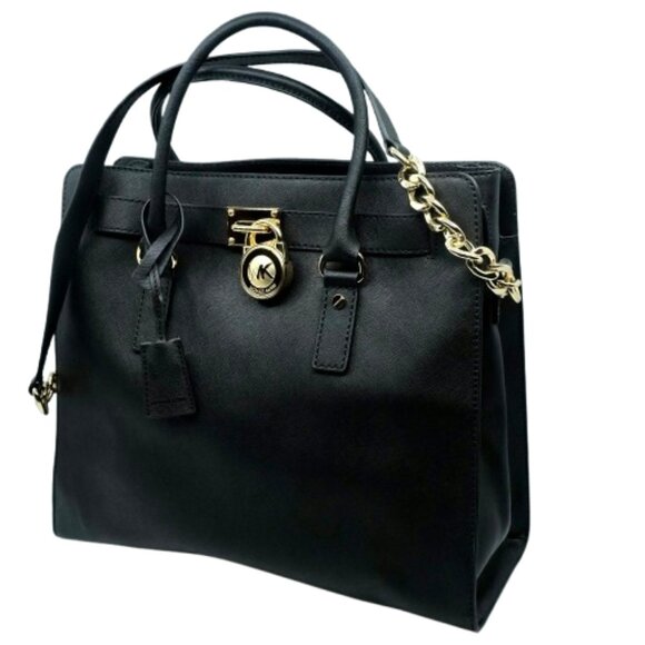 MICHAEL KORS~Hamilton~TWO-WAY~LARGE BLACK LEATHER~LOCK & KEY~SATCHEL BAG NWOT